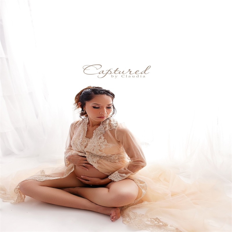 Night Gown Lace Ruched Tulle Bride Sleepwear Robes Long Sleeves Custom Made Pregnant Mother Women Sexy Sleepwear Dresses