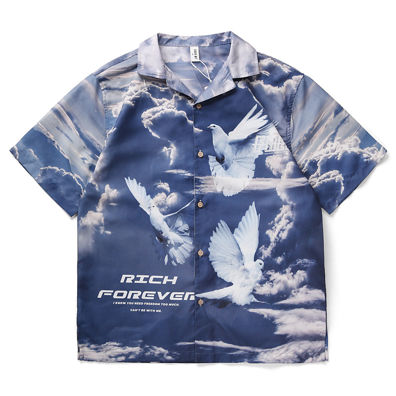Men Summer Shirts Japanese Harajuku Streetwear Hip Hop Loose Short Sleeve Shirt Cloud Pigeon Print Casual Male Shirts, Blue
Men Summer Shirts Japanese Harajuku Streetwear Hip Hop Loose Short Sleeve Shirt Cloud Pigeon Print Casual Male Shirts, Blue
