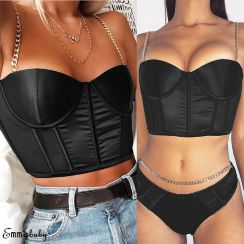 Local stock Fashion Women Sexy Sleeveless Bustier Crop Top Chain Strap Vest Tube Party Ladies Tank Top Short Slim Woman Clothes, Black 
Local stock Fashion Women Sexy Sleeveless Bustier Crop Top Chain Strap Vest Tube Party Ladies Tank Top Short Slim Woman Clothes, Black
