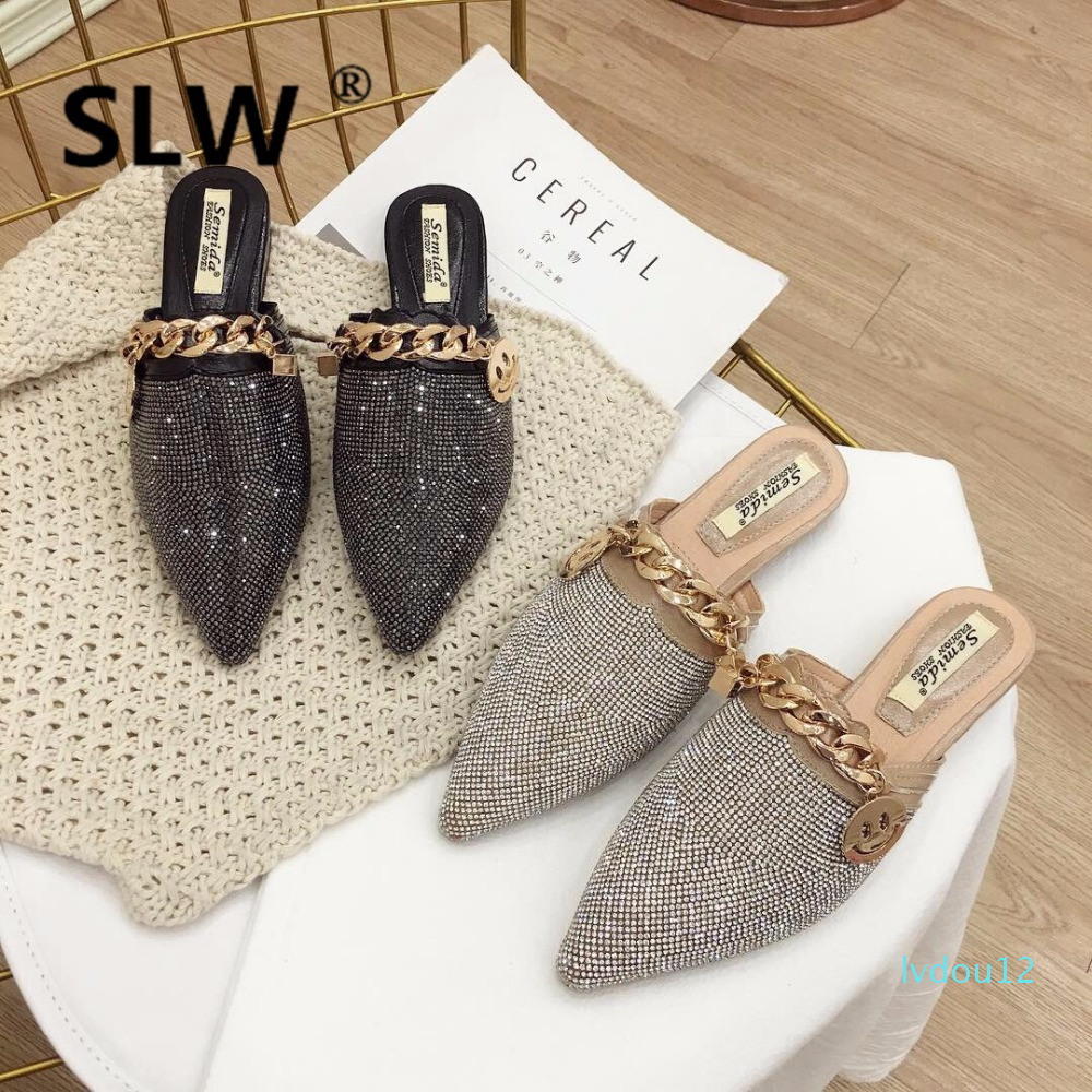 Hot Sale- smiling face pointed toe mules woman metal chain decorate casual spring shoes party dress shoes woman fashion slides, Black
Hot Sale- smiling face pointed toe mules woman metal chain decorate casual spring shoes party dress shoes woman fashion slides, Black