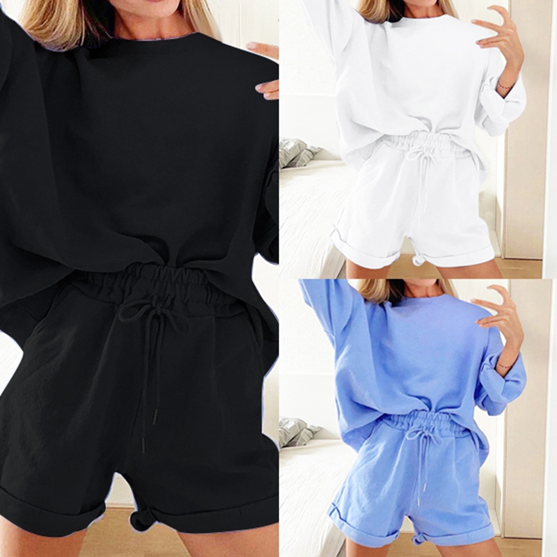 Casual Women Tracksuit Two Piece Set Sweatshirt and Shorts Sportswear Outfit Solid Summer Autumn, White
Casual Women Tracksuit Two Piece Set Sweatshirt and Shorts Sportswear Outfit Solid Summer Autumn, White