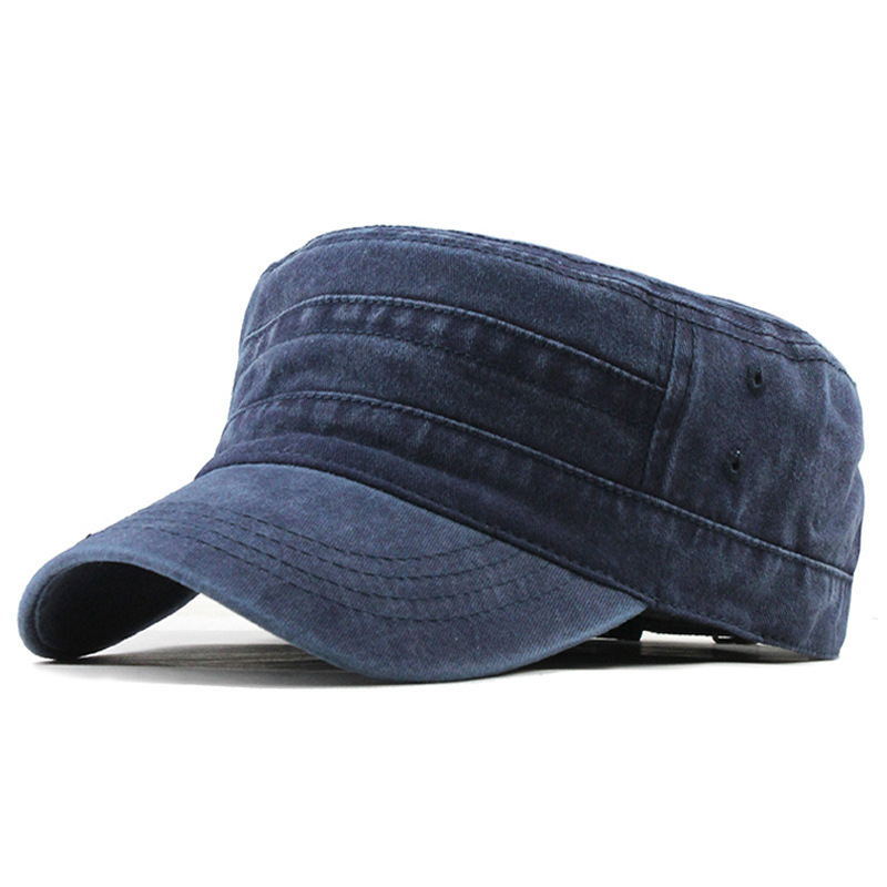 Classic Vintage Flat Top Mens Washed Caps And Hat Adjustable Fitted Thicker Cap Winter Warm Military Hats For Men