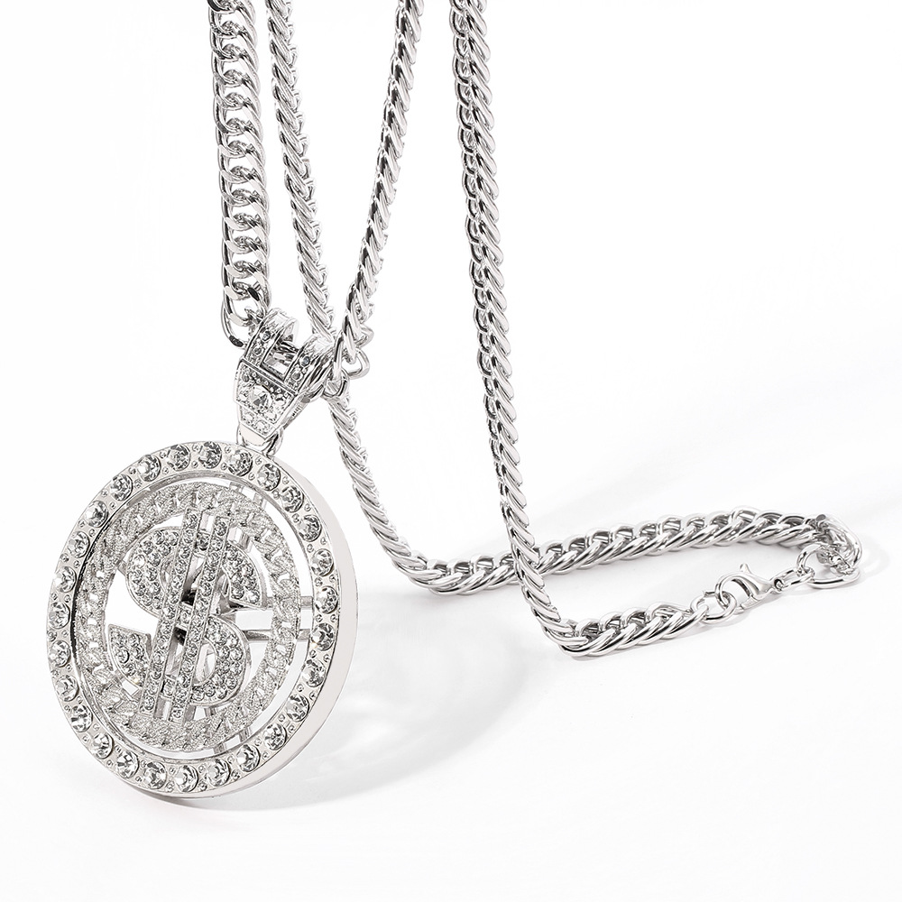 high quality iced out sparking bling hip hop Pendant Necklaces women men jewelry choker Link chain gold silver US Dollar necklace Jewellry