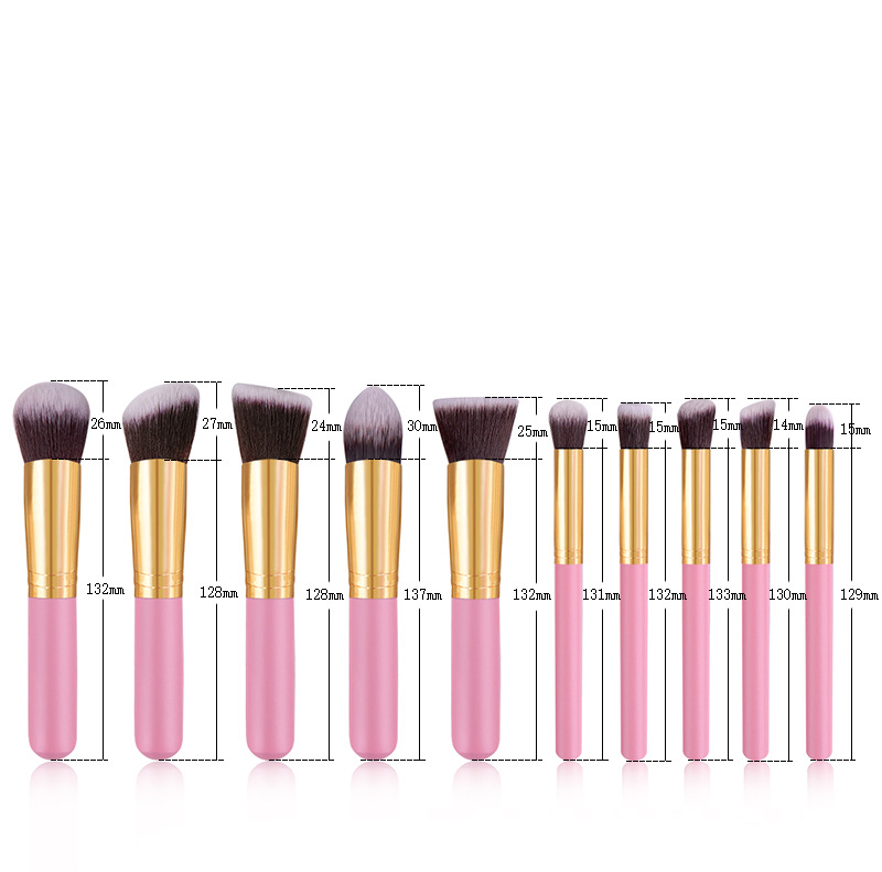 2020 Popular mini wooden makeup brush kit cheapest 10pcs cosmetics kit for beauty tools Foundation Blending Blush Brush Set Various Color