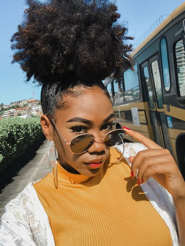 DIVA 100% Human hair ponytail extension jet puff afro bun big puff short high afro kinky curly hair extension 140g