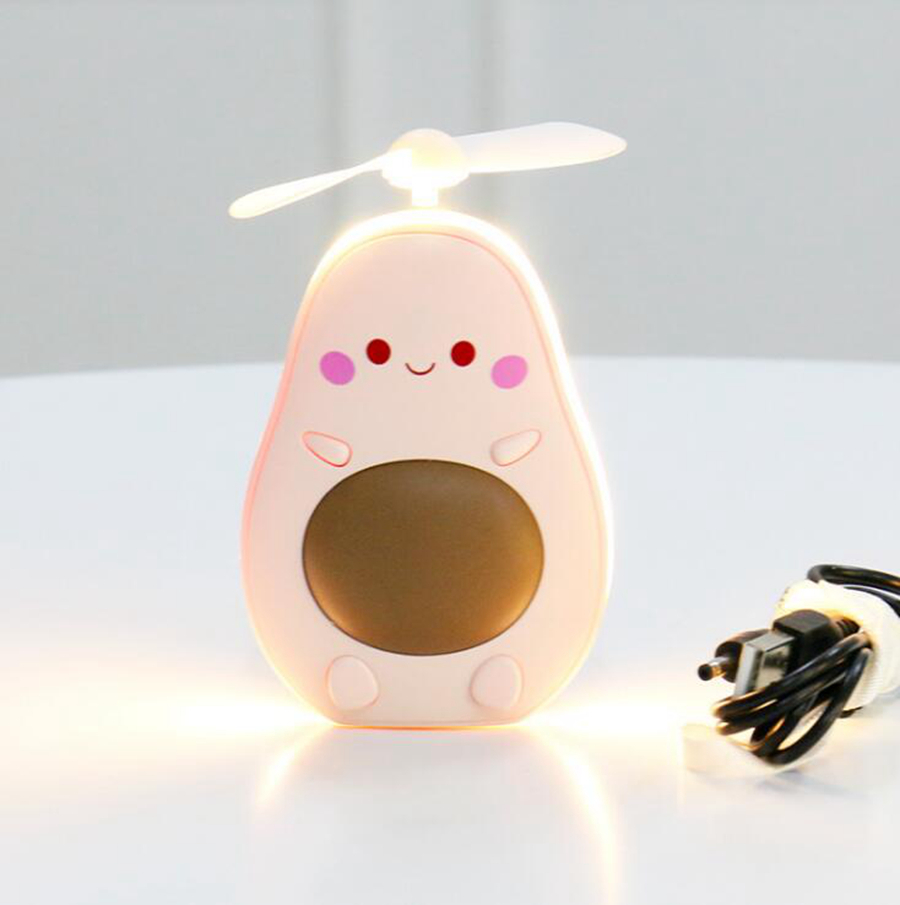 Avocado Fan Cartoon Portable Rechargeable Mini USB Children Handheld Fans with Light Mirror Party Favor Mini Fan Wholesale