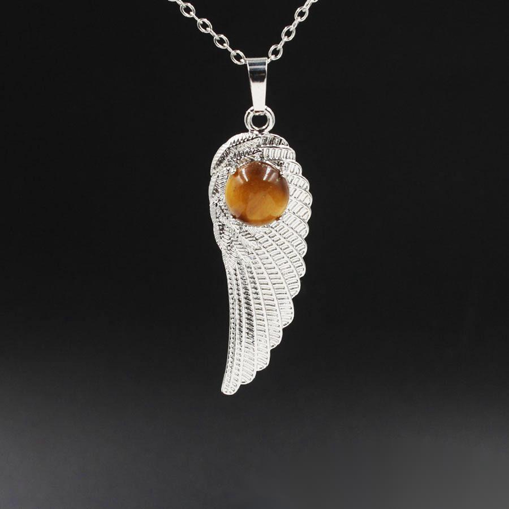 QIMOSHI Natural Crystal Quartz Angel Wings Pendant Necklace for Women Girl Chakra Reiki Healing Eye Dream Yoga Choker Jewelry