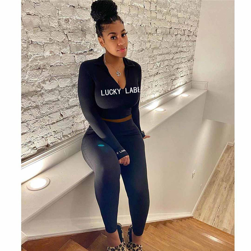 New Plus size 3X fall winter women outfits long sleeve tracksuits jacket crop top pants sports letter two piece set casual jogging suit 3715