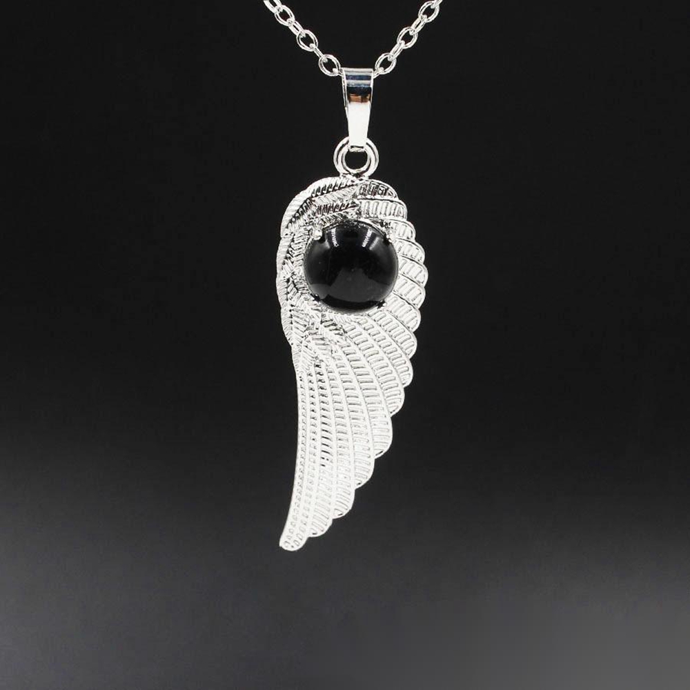 QIMOSHI Natural Crystal Quartz Angel Wings Pendant Necklace for Women Girl Chakra Reiki Healing Eye Dream Yoga Choker Jewelry