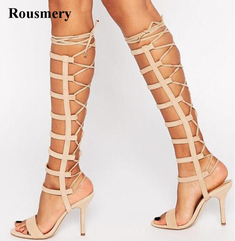 Summer Fashion Open Toe Strappy Knee High Gladiator Boots Lace-up Suede Leather High Heel Sandal Boots Sexy Evening Shoes, As picture
Summer Fashion Open Toe Strappy Knee High Gladiator Boots Lace-up Suede Leather High Heel Sandal Boots Sexy Evening Shoes, As picture