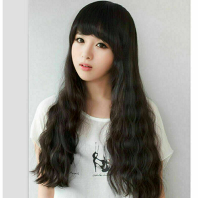 Women Long Wavy Curly Wig Black Brown Fashion Synthetic Hair Wigs Cosplay Party