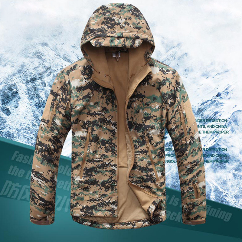 Outdoor Men Softshell Tactical Training Fleece Lined Jacket with Hood Woodland Digital Camouflage
Outdoor Men Softshell Tactical Training Fleece Lined Jacket with Hood Woodland Digital Camouflage