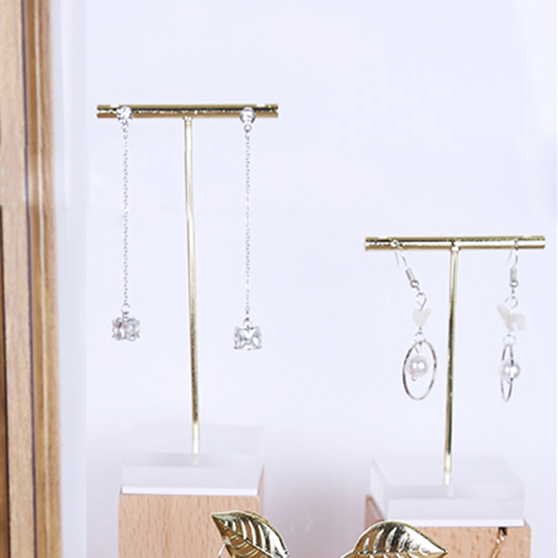 Wholesale Metal T Bar Jewelry Stud Earrings Display Stand Holder with Solid Acrylic Pendant Large Earrings Hanger Showcase Rack MX200810