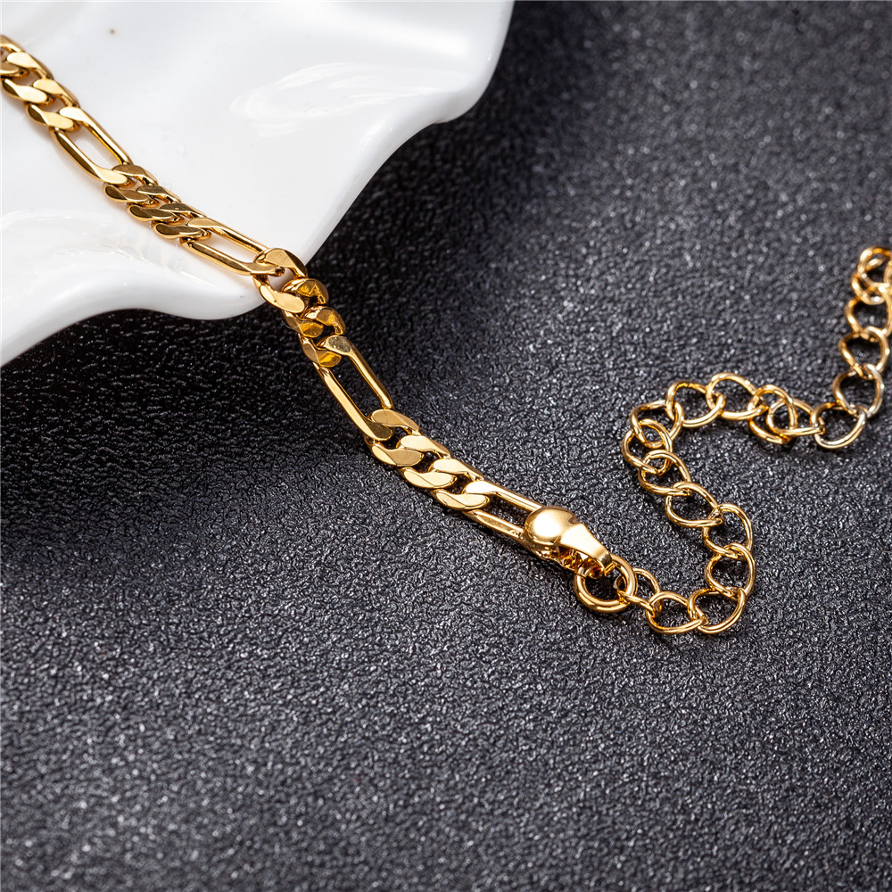 Gold Color Figaro Chain Anklet for Women Fashion Ankle Bracelet with Extension T200901