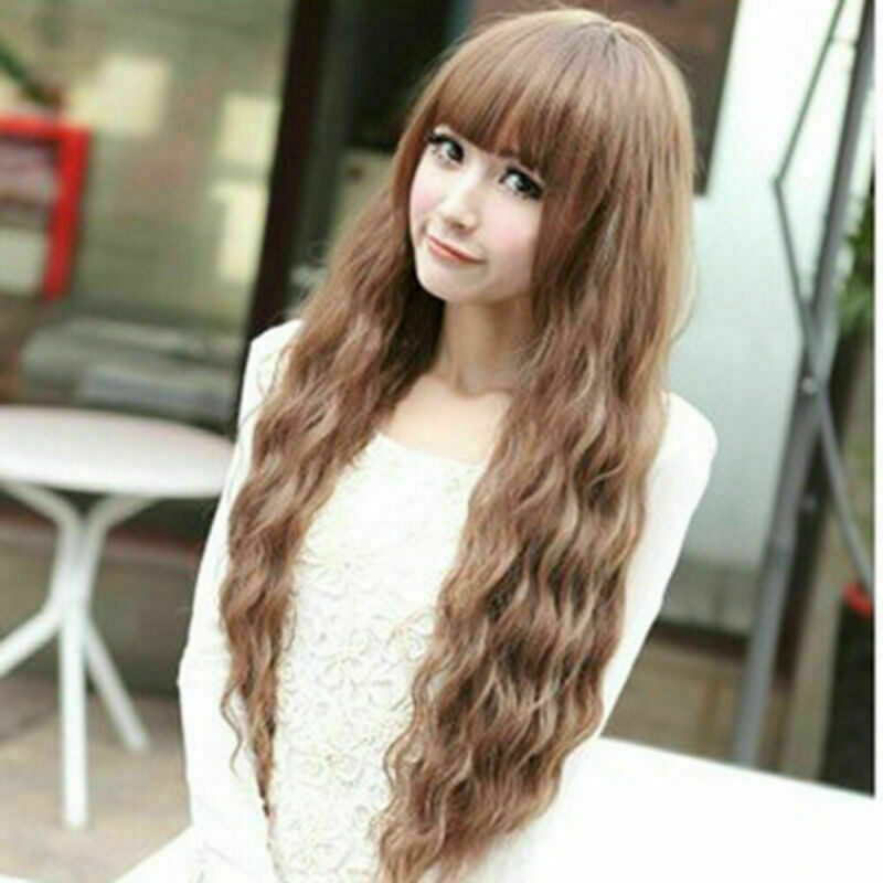 Women Long Wavy Curly Wig Black Brown Fashion Synthetic Hair Wigs Cosplay Party