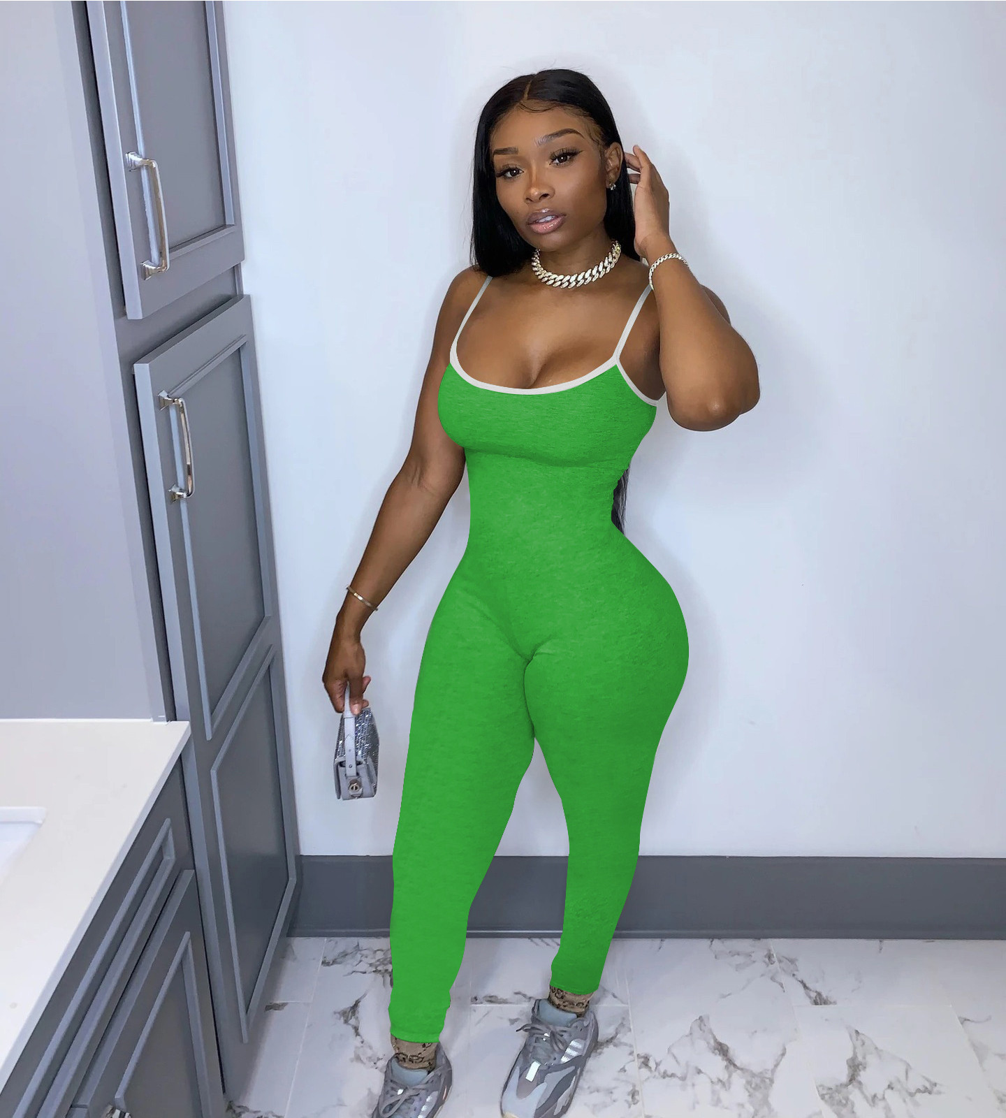 2XL Summer Women solid color sling Jumpsuits casual fitness Rompers sleeveless black skinny bodysuits grey sports stack pants leggings 3638