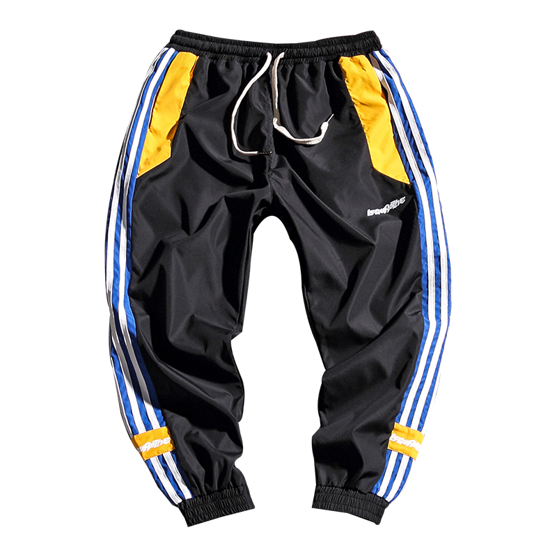 BINHIIRO Men Cargo Pants Casual Cotton Polyester Patchwork Pattern Men Full Length Drawstring Pockets Black Orange Men Trousers CX200815