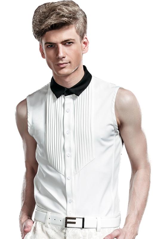 Fanzhuan Free Shipping New male men's fashion casual designer large size summer thin sleeveless shirt Slim fold white 14326, As pic