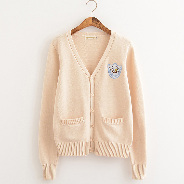 Cartoon embroidery Big ear dog Cherry pink/Almond/Water Blue Soft Knitted cotton sweater long-sleeved cardigan uniform cos JK
Cartoon embroidery Big ear dog Cherry pink/Almond/Water Blue Soft Knitted cotton sweater long-sleeved cardigan uniform cos JK
