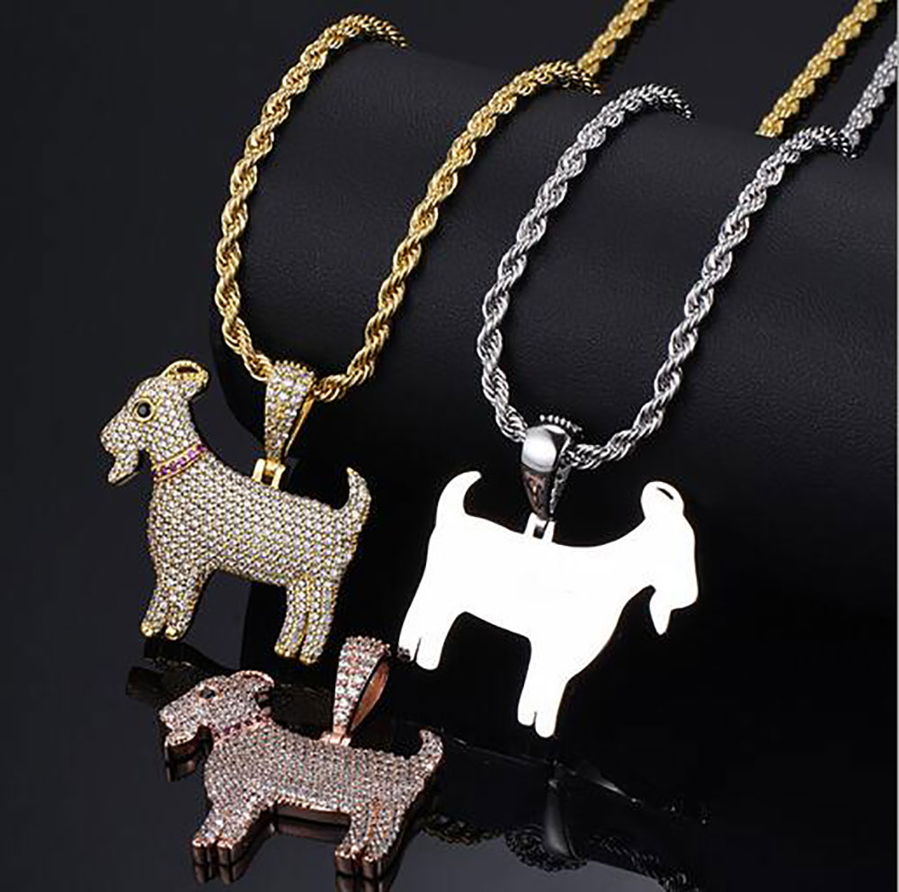 14K Gold Plated Zirconia GOAT Pendant Bling Pendant Necklace Iced Gold Silver Rosegold HipHop Jewelry Mens Women Gifts