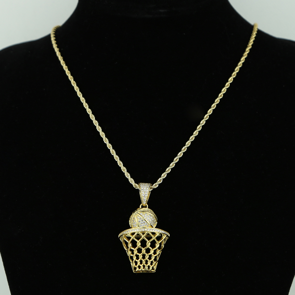 High quality hip hop Rock punk basketball men boy design micro pave iced out bling cz basketball basketry men necklace Silver Tennis Chains