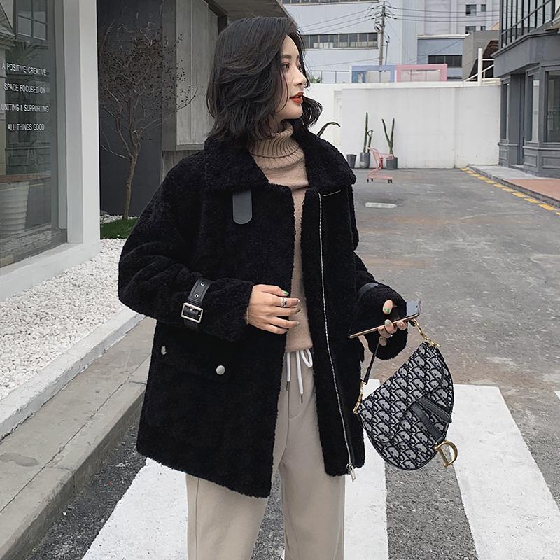 Real Lamb Fur Sheepskin Coat For Women - Warm Hooded Winter Jacket With Cashmere Ing White, Black, Khaki B4