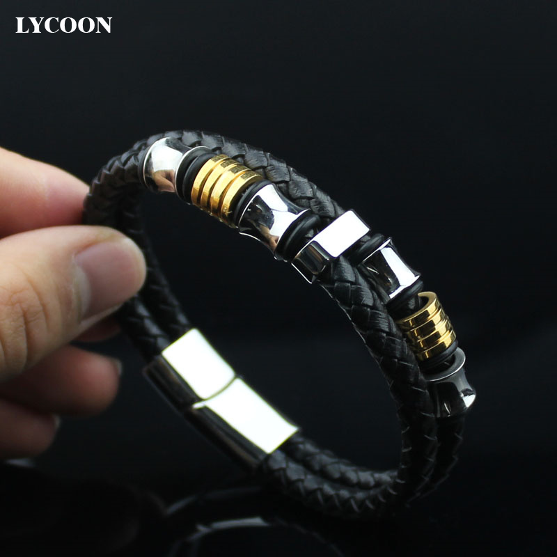 LYCOON Fashion men double genuine leather bracelets 316L stainless steel magnet buckle and beads leather bracelets for men
LYCOON Fashion men double genuine leather bracelets 316L stainless steel magnet buckle and beads leather bracelets for men