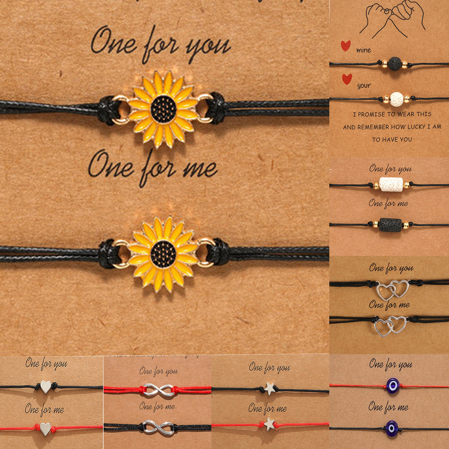 Friendship Couple Card Twe Piece Jewelry Set Sunflower Heart Lucky Rope Handmade Couple Bracelet Bangle
Friendship Couple Card Twe Piece Jewelry Set Sunflower Heart Lucky Rope Handmade Couple Bracelet Bangle