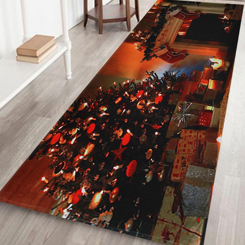 Merry Christmas Decoration Doormat Santa Claus Printing Flannel Floor Mat Non-slip Mats Christmas Home Decoration Door Mat