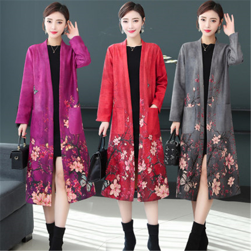 2020 Ethnic Style Plus Size Printed Deerskin Cardigan Windbreaker Women's Spring Autumn Long Trench Coat Vintage Suede Outerwear, Gray
2020 Ethnic Style Plus Size Printed Deerskin Cardigan Windbreaker Women's Spring Autumn Long Trench Coat Vintage Suede Outerwear, Gray