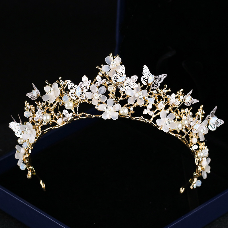 Bridal Headpieces Wedding Crowns Butterfly Flower Crystal Crown Headdress Golden Baroque Crown Wedding Accessories Jewelry Bridal Tiara