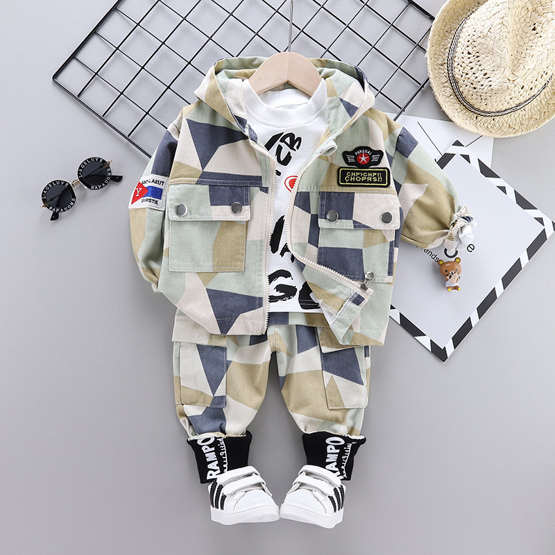 New Spring Children Active Clothes Baby Boys Girls Camouflage Zipper Jacket T Shirt Pants 3Pcs/sets Kids Infant Casual TracksuitX1019