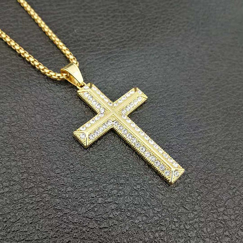 Hip Hop Rhinestones Paved Bling Iced Out Gold Color Stainless Steel Cross Pendants Necklaces for Men Rapper Jewelry
Hip Hop Rhinestones Paved Bling Iced Out Gold Color Stainless Steel Cross Pendants Necklaces for Men Rapper Jewelry