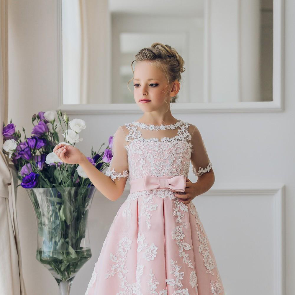 Flower Girls Dresses For Wedding Lace A Line Kids Formal Wear knee Length Multilayer Girls Pageant Dress
