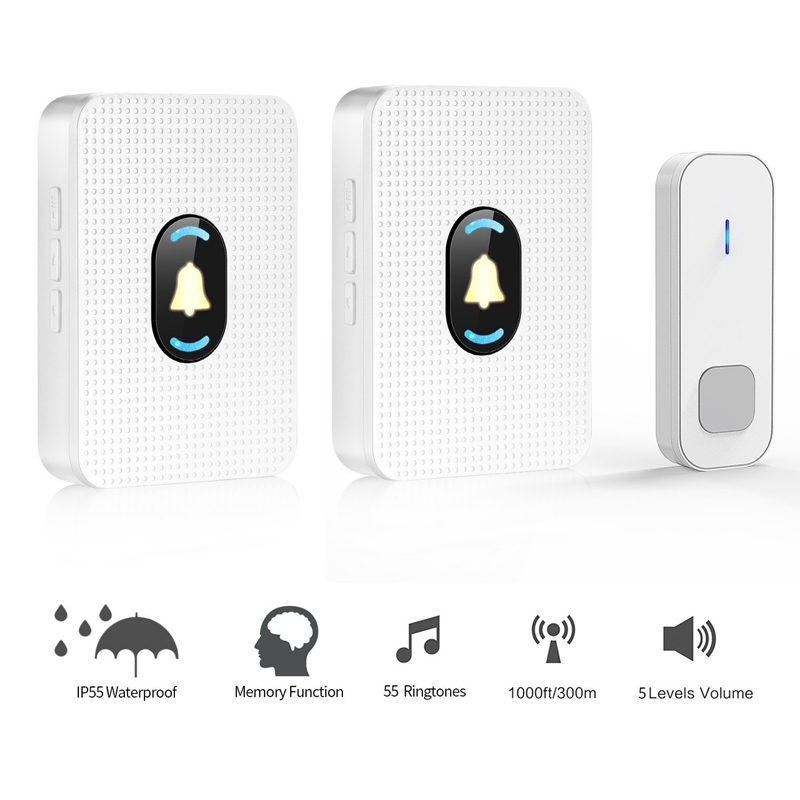 Wireless Doorbell Waterproof Door Bell Chime Kit with 1 Push Button 2 Receiver Led Night Light for Home Office US Plug
Wireless Doorbell Waterproof Door Bell Chime Kit with 1 Push Button 2 Receiver Led Night Light for Home Office US Plug