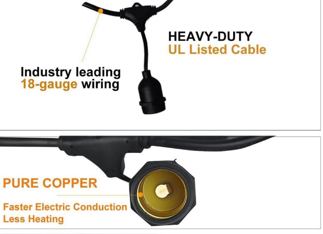 S14 E27 Commercial Grade Black Wire Cable Waterproof Vintage Style Party Globe Led Light Outdoor Festoon String Christmas Wedding