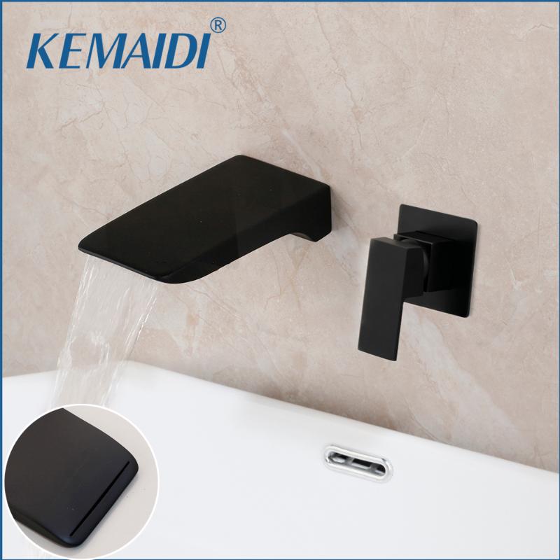 

KEMAIDI Matte Black Bathroom Water Basin Sink Mixer Tap Bathtub Faucet Soild Brass Bathtub Faucet Waterfall Wall Mounted