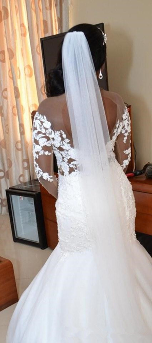 Arabic Aso Ebi Mermaid Wedding Dresses 2021 Sheer Neck Long Sleeve Open Back Lace Beaded African Bride Gowns Plus Size vestidos
