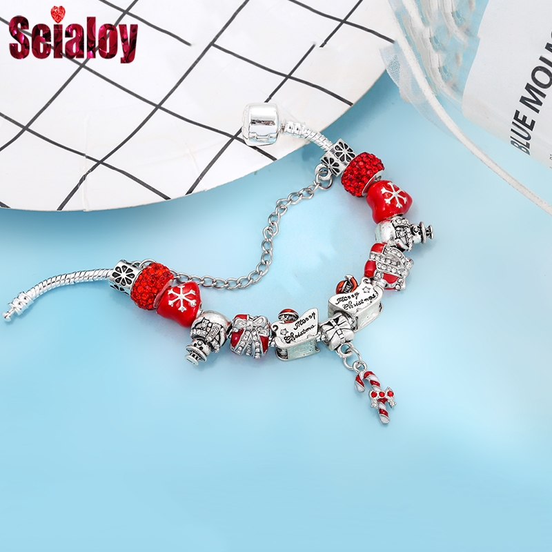 New Red Snowflake Love Gift Box Bow Cane Charm Bracelet Bangle Original Shiny Snowman Santa Beads Bracelets For Women Men Gifts
New Red Snowflake Love Gift Box Bow Cane Charm Bracelet Bangle Original Shiny Snowman Santa Beads Bracelets For Women Men Gifts