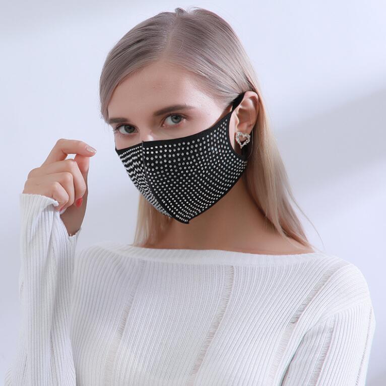 Full rhinestone 3D face mask fashion women girl shine diamond bling mouth covers anti dust windproof 5 colors