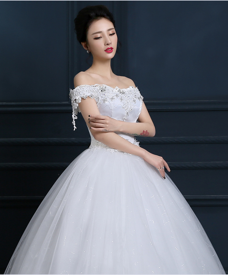 One Shoulder Wedding Dress 2019 New Korean Bride Plus Size Dress Boat Neck Off The Shoulder Vestido De Noiva