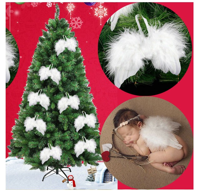 White Feather Wing Lovely Chic Angel Christmas Tree Decoration Hanging Ornament Home Party Wedding Ornaments Christmas Decorations