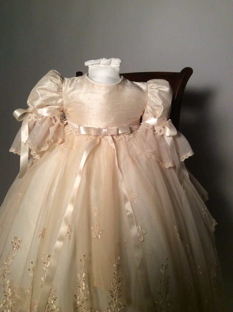 Champagne Gold New 2021 Gown Lace Beaded Baby Girls Baptism Dresses Toddler Infant Christening Dress With bonnet