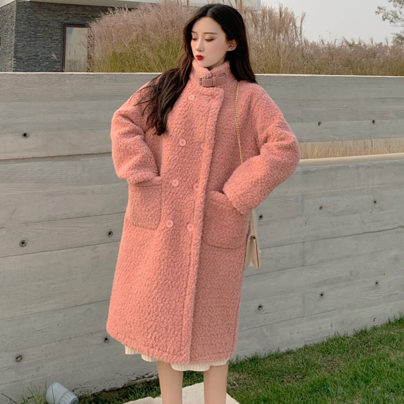 Women Autumn Winter New Imitate Lamb wool coat female Double breasted long Plush famale jacket Korean Thicken Ladies Outerwear, Pink
Women Autumn Winter New Imitate Lamb wool coat female Double breasted long Plush famale jacket Korean Thicken Ladies Outerwear, Pink
