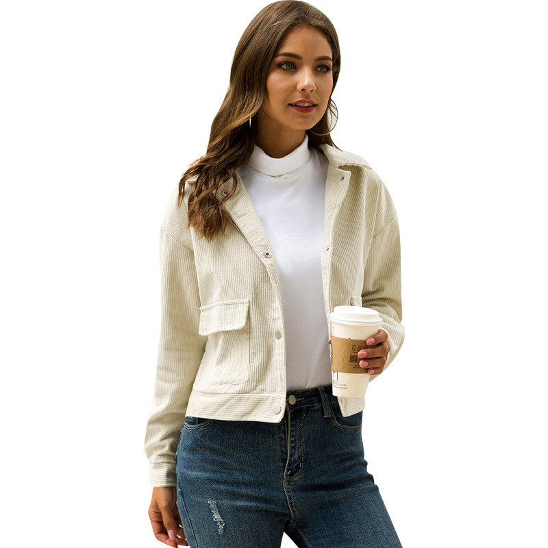 VITIANA Corduroy Short Jacket Women Autumn 2019 Female Long Sleeve Buttons Pockets Elegant Short Coat Womens Jackets and Coats CX200811