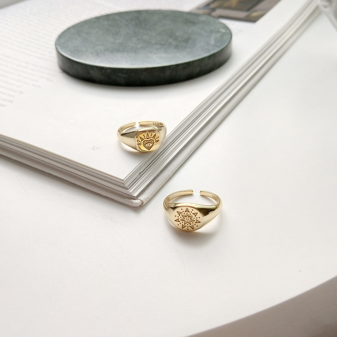 New design 925 sterling silver vintage jewelry gold color hand-made designer women's adjustable rings Japanese South korea style