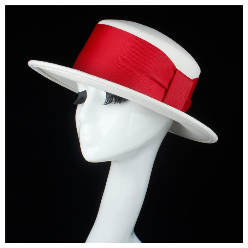 100% Wool White Women Flat Top Hat With Ribbon Fedora Hat For Elegant Lady Wide Brim Porkpie Size 56-58CM, Red 
100% Wool White Women Flat Top Hat With Ribbon Fedora Hat For Elegant Lady Wide Brim Porkpie Size 56-58CM, Red