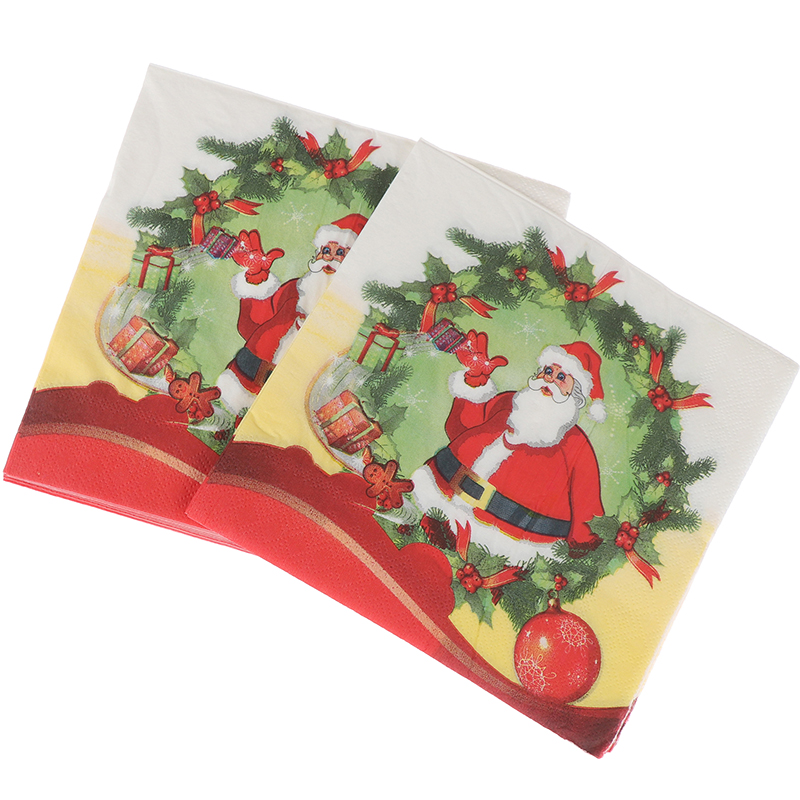 20pcs/Set Creative Santa Claus Deer Beautiful Printing Napkins Xmas Napkins Christmas Tree For Home Store Party