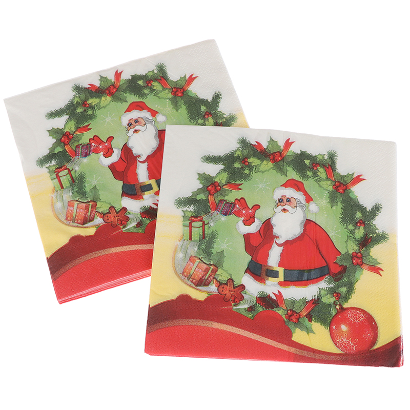 20pcs/Set Creative Santa Claus Deer Beautiful Printing Napkins Xmas Napkins Christmas Tree For Home Store Party