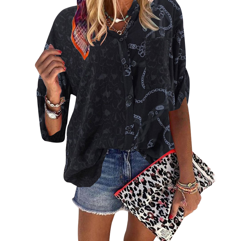 Women Blouse Sping Tops Turn-down Collar Long Sleeve Leopard Shirt Loose Plus Size Clothing For Women Ladies Blouses
